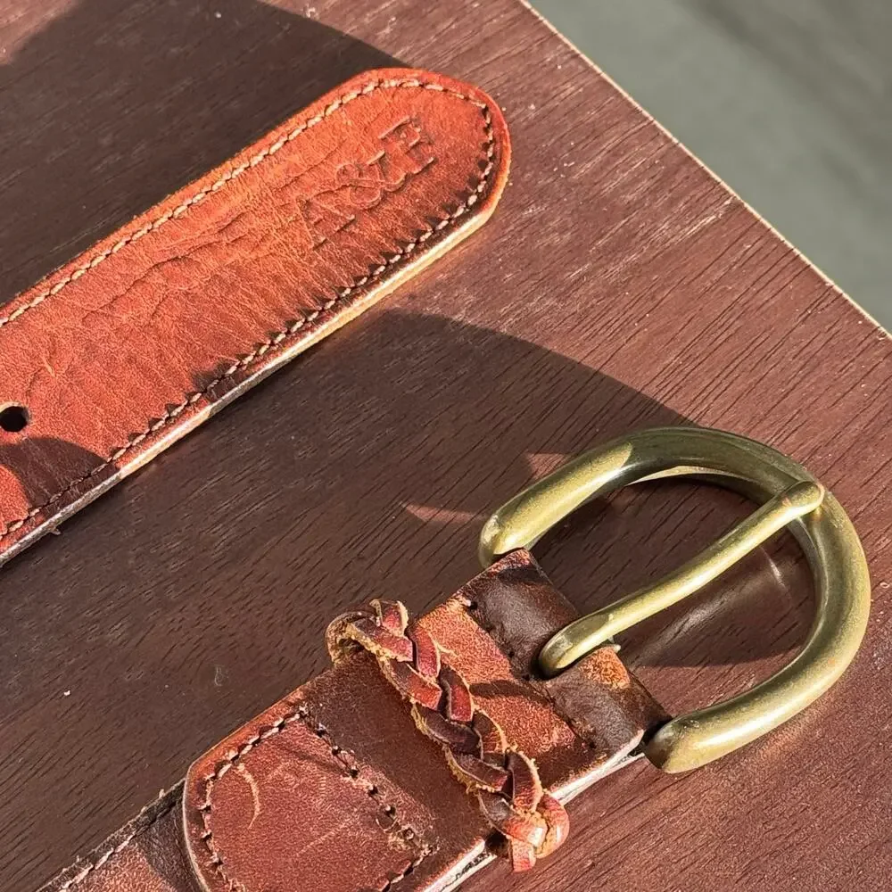 American Eagle Genuine Leather Belt Brown Brass Buckle Distressed Women’s XS/S